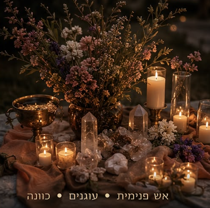 מזבח נרות, גבישים וזר פרחי בר