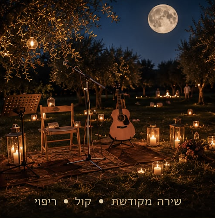פינת נגינה בבוסתן תחת ירח מלא
