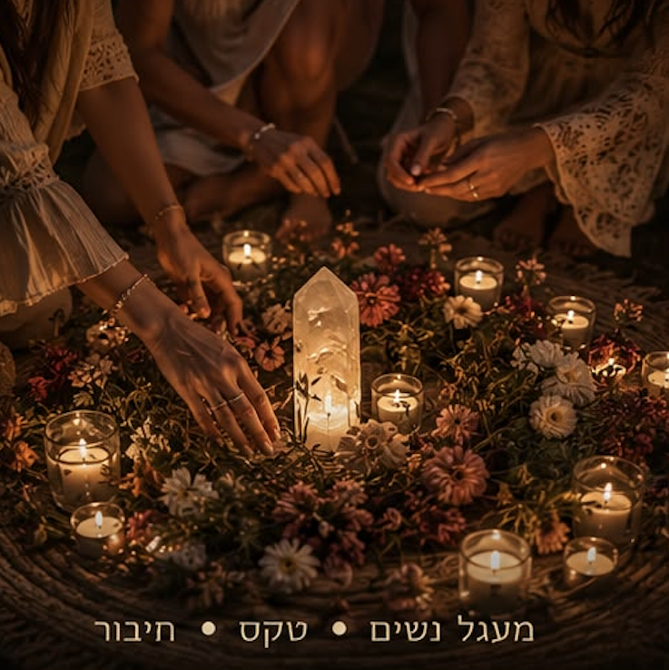 ידיים מסדרות נרות ופרחים במעגל טקסי